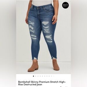 Torrid Bombshell skinny premium stretch denim, size 12R